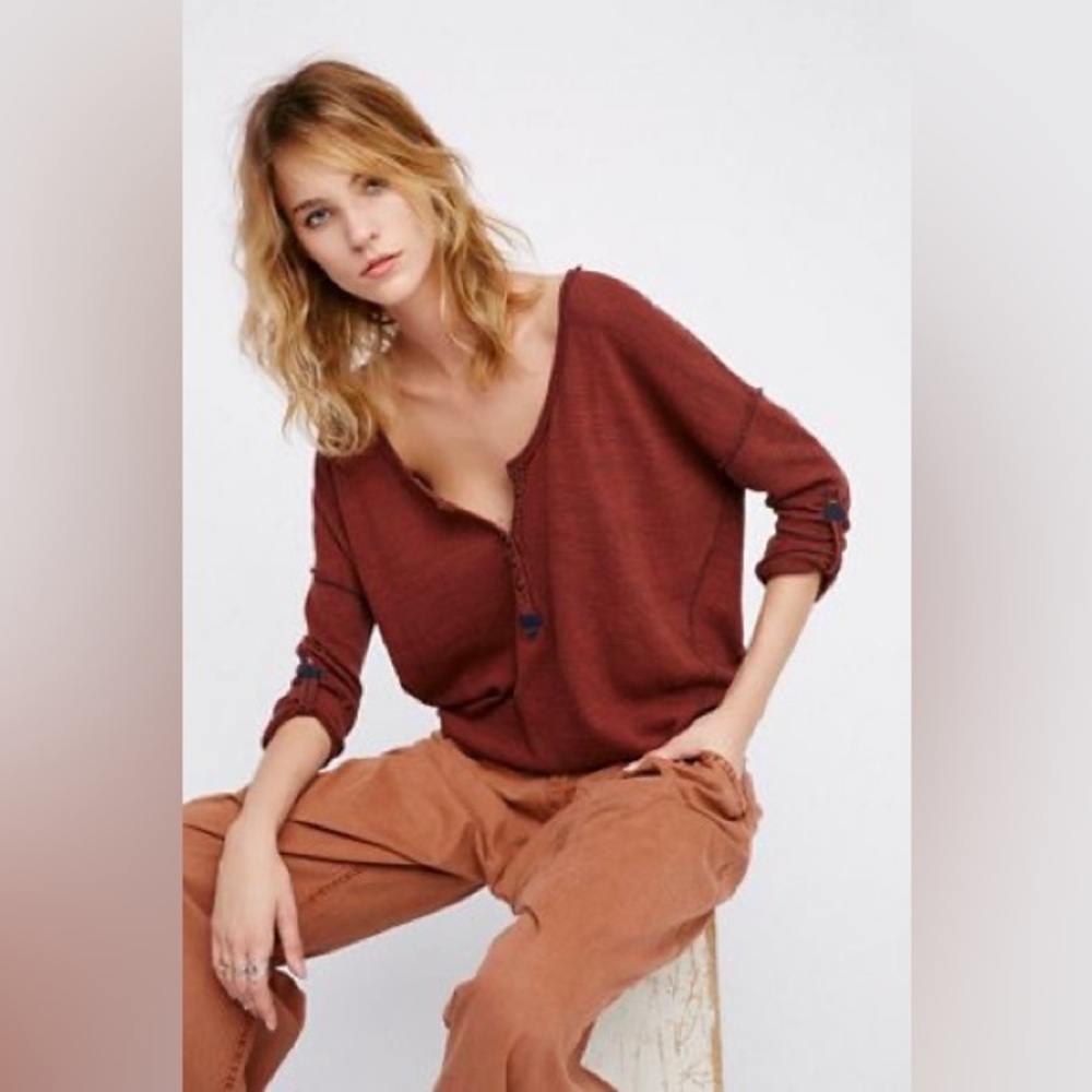 Free People Beach Haven Tee Rust Red Medium Henley We The Free